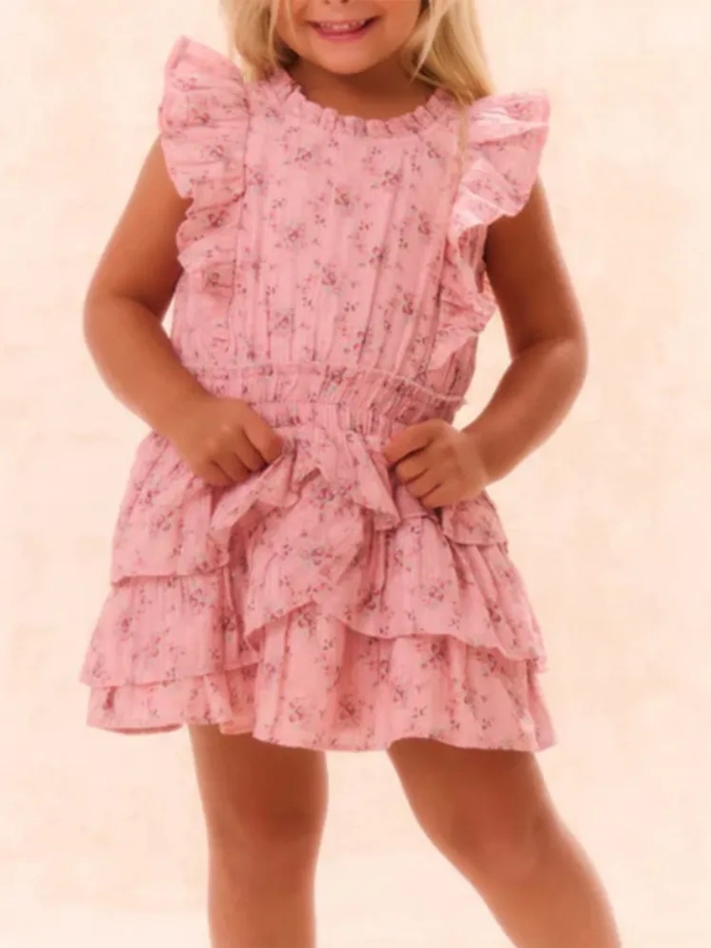 LoveShackFancy Pink Floral Ruffle Dress